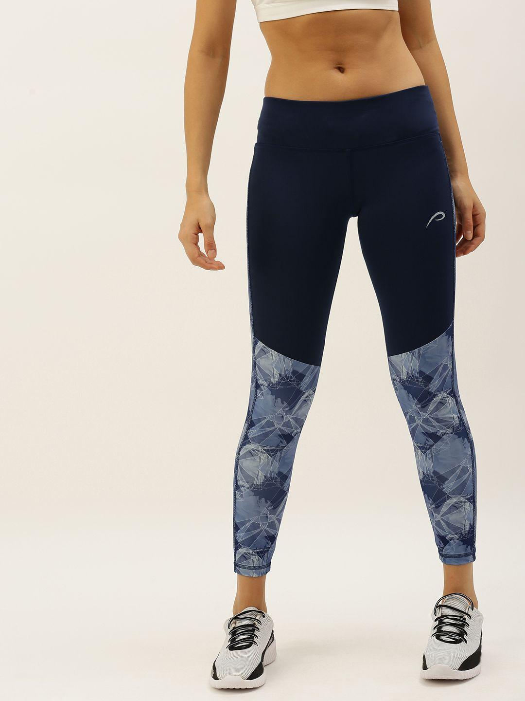 proline active women blue & off-white performance fit printed cropped tights