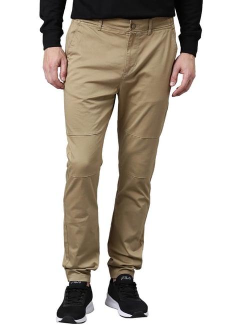 proline beige cotton regular fit trousers