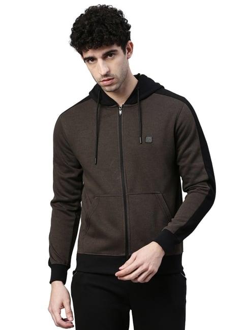 proline brown regular fit colour block hooded sweatshirt