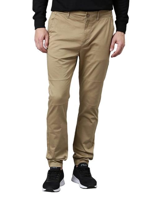 proline dark beige comfort fit flat front trousers