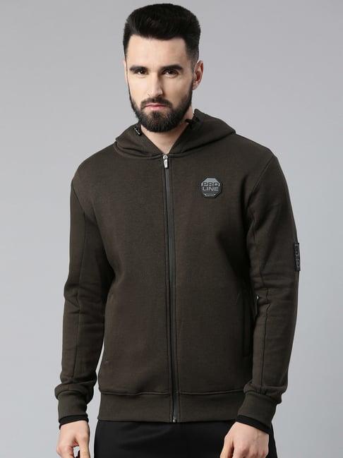 proline dark olive full sleeves hooded sweatshirt