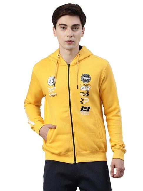 proline yellow regular fit printed hooded sweatshirt