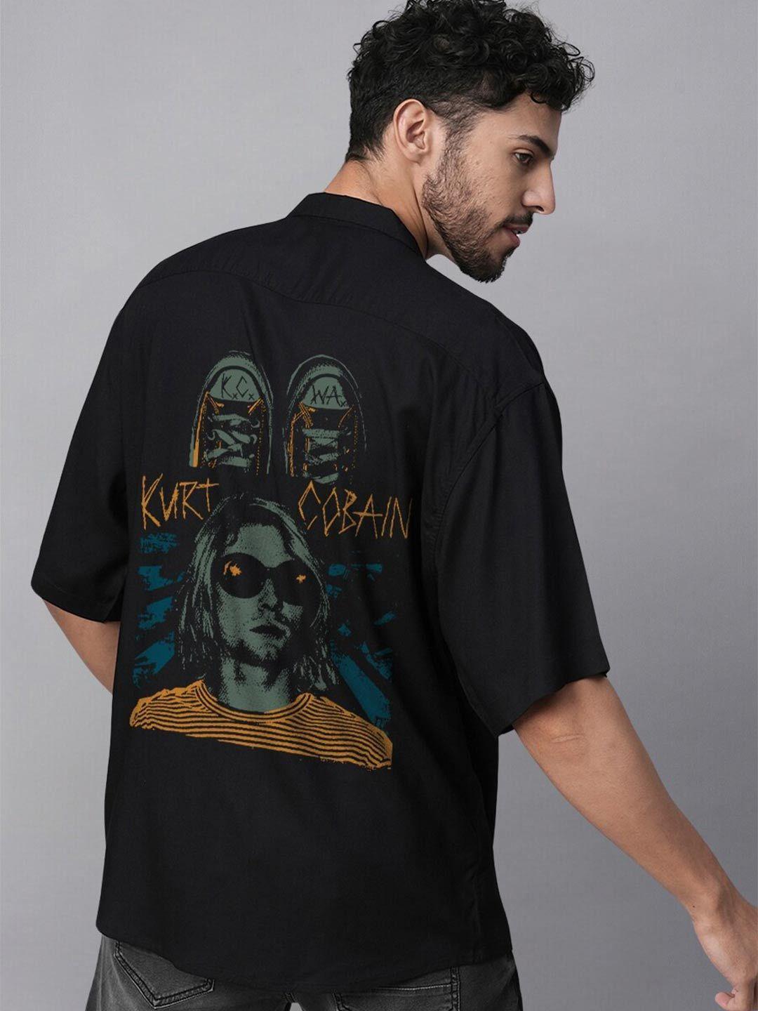 pronk relaxed kurt cobain printed drop-shoulder sleeves oversized casual shirt