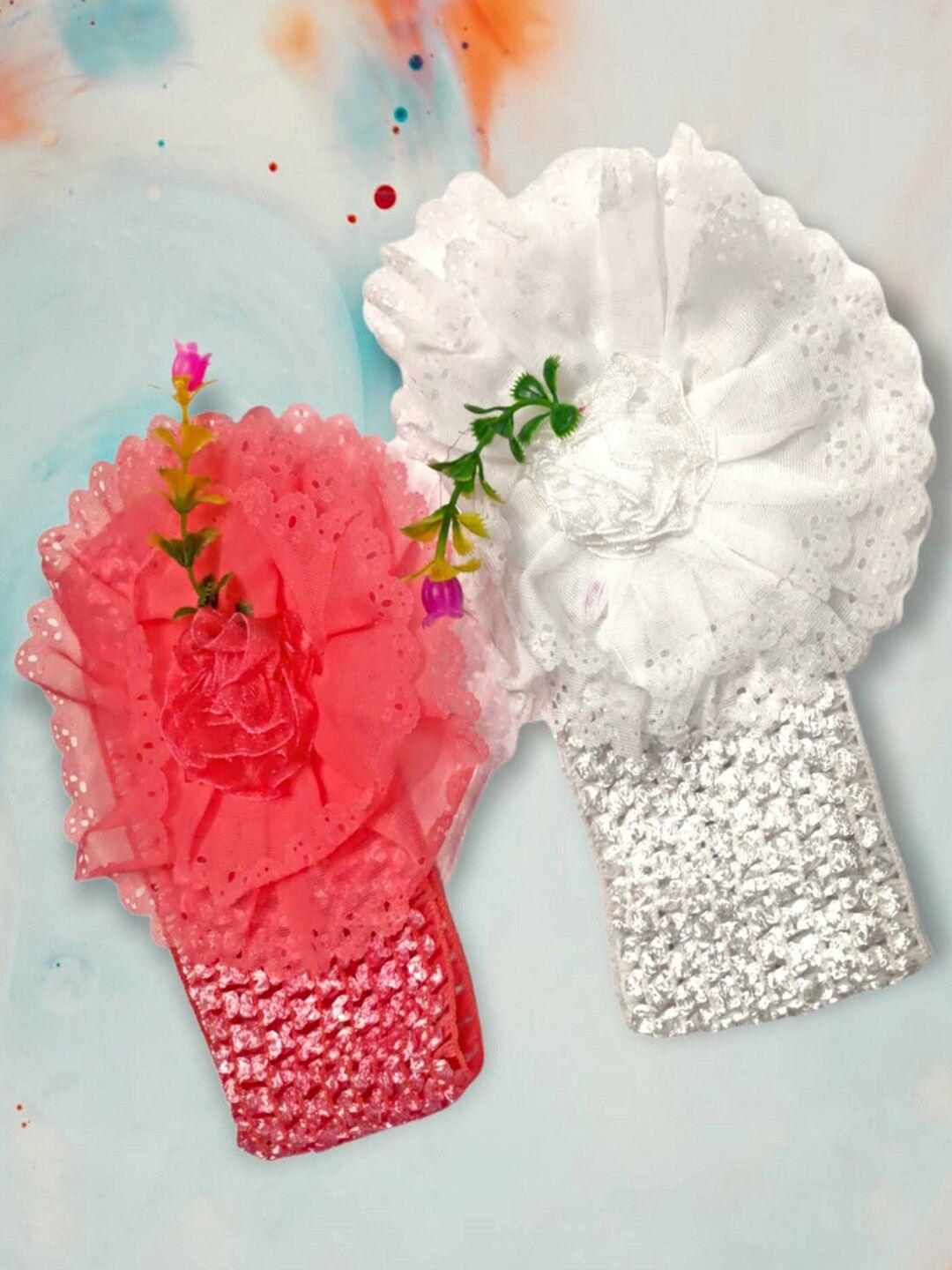proplady unisex kids pink & white set of 2 lace hairband