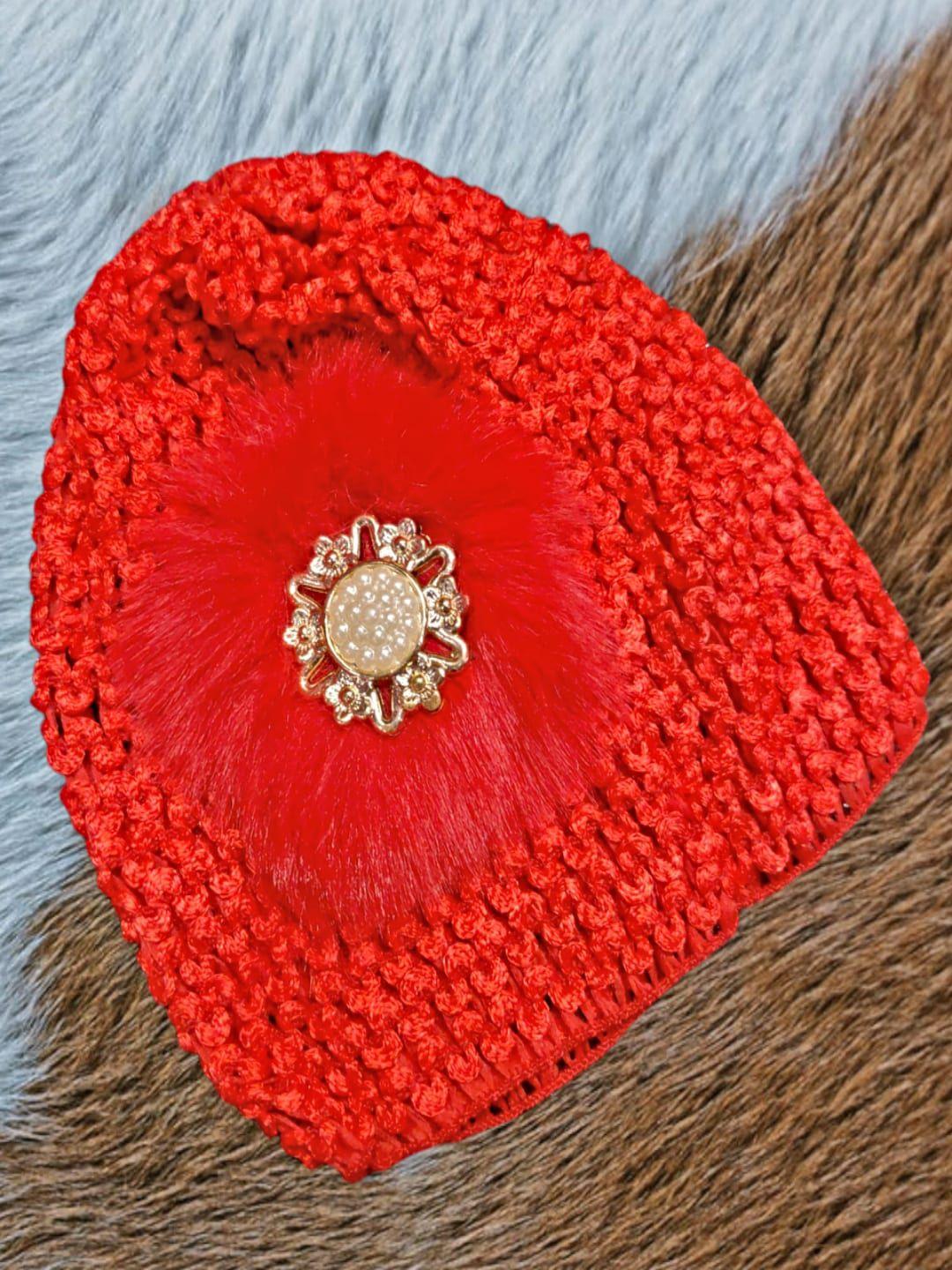 proplady unisex kids red floral self design wool headband