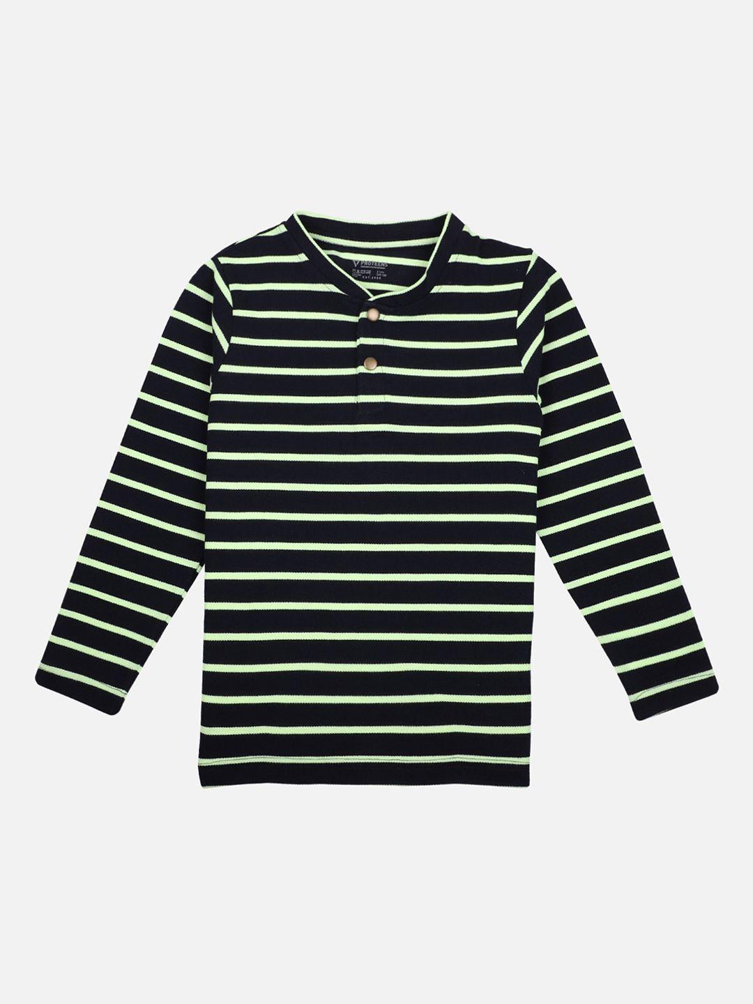 proteens boys navy blue & green striped henley neck t-shirt