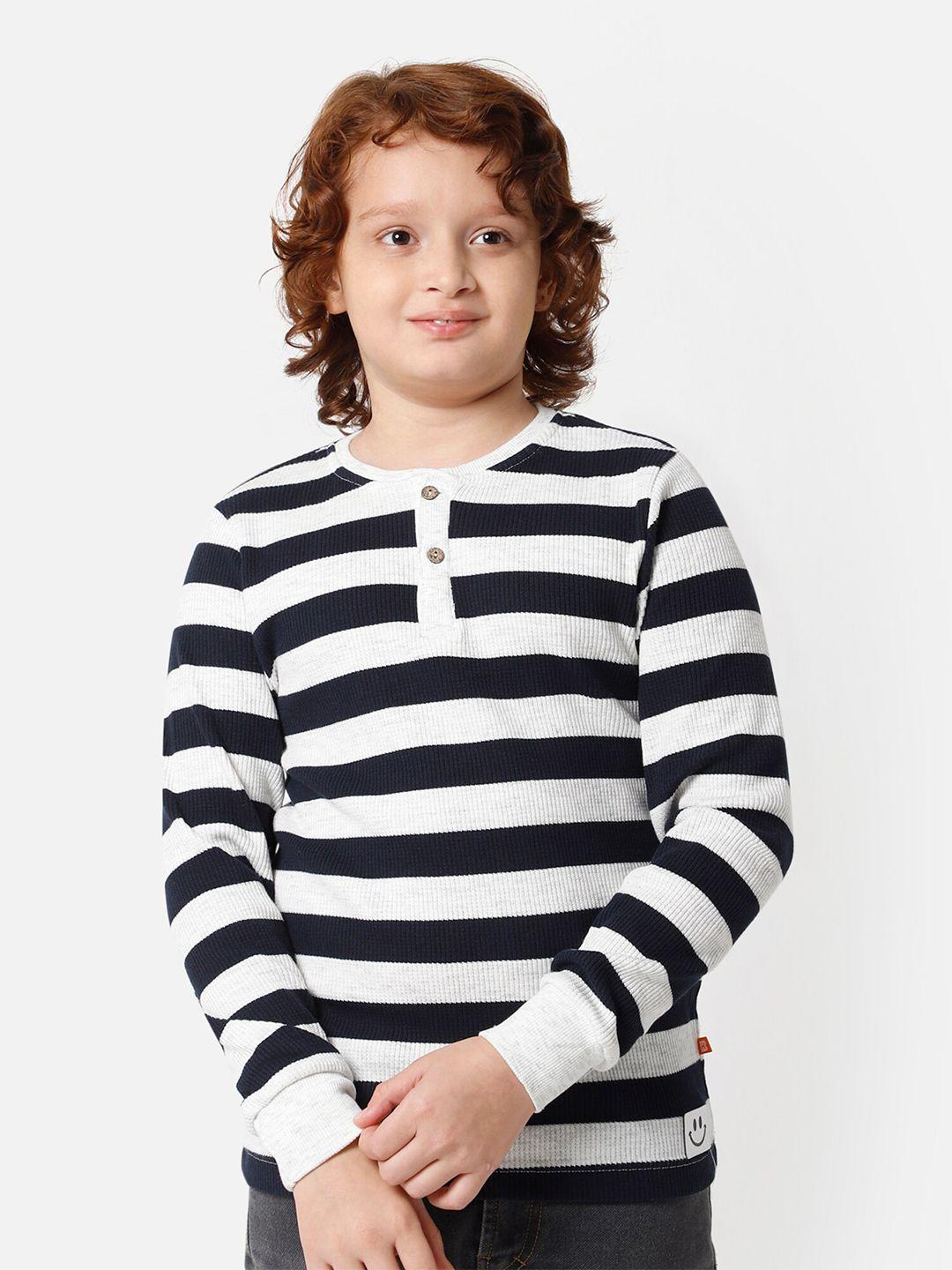 proteens boys navy blue & white striped henley neck t-shirt