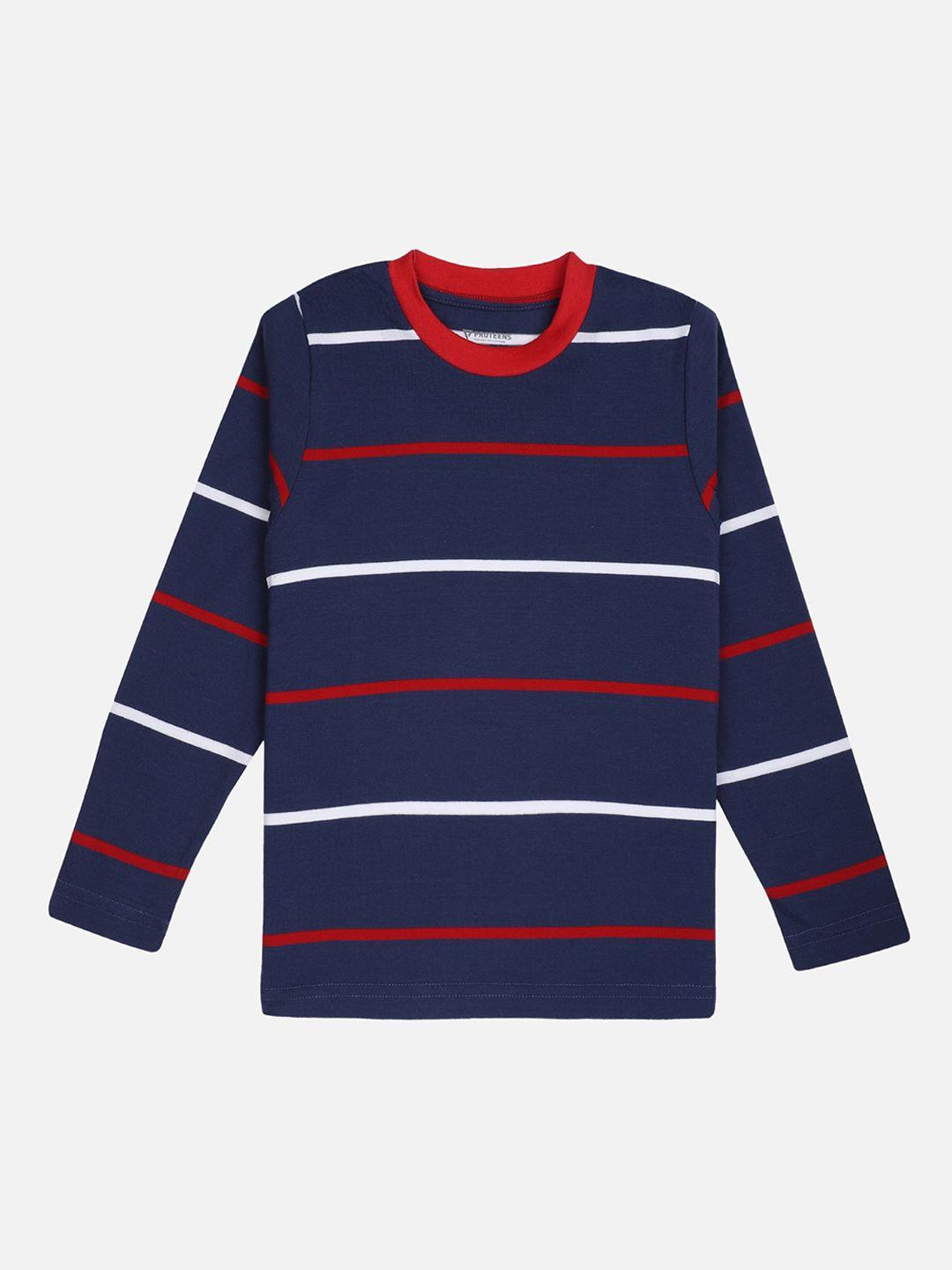proteens boys navy blue striped round neck t-shirt