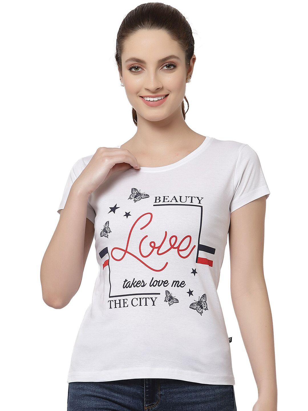 proteens women white & red typography printed cotton t-shirt