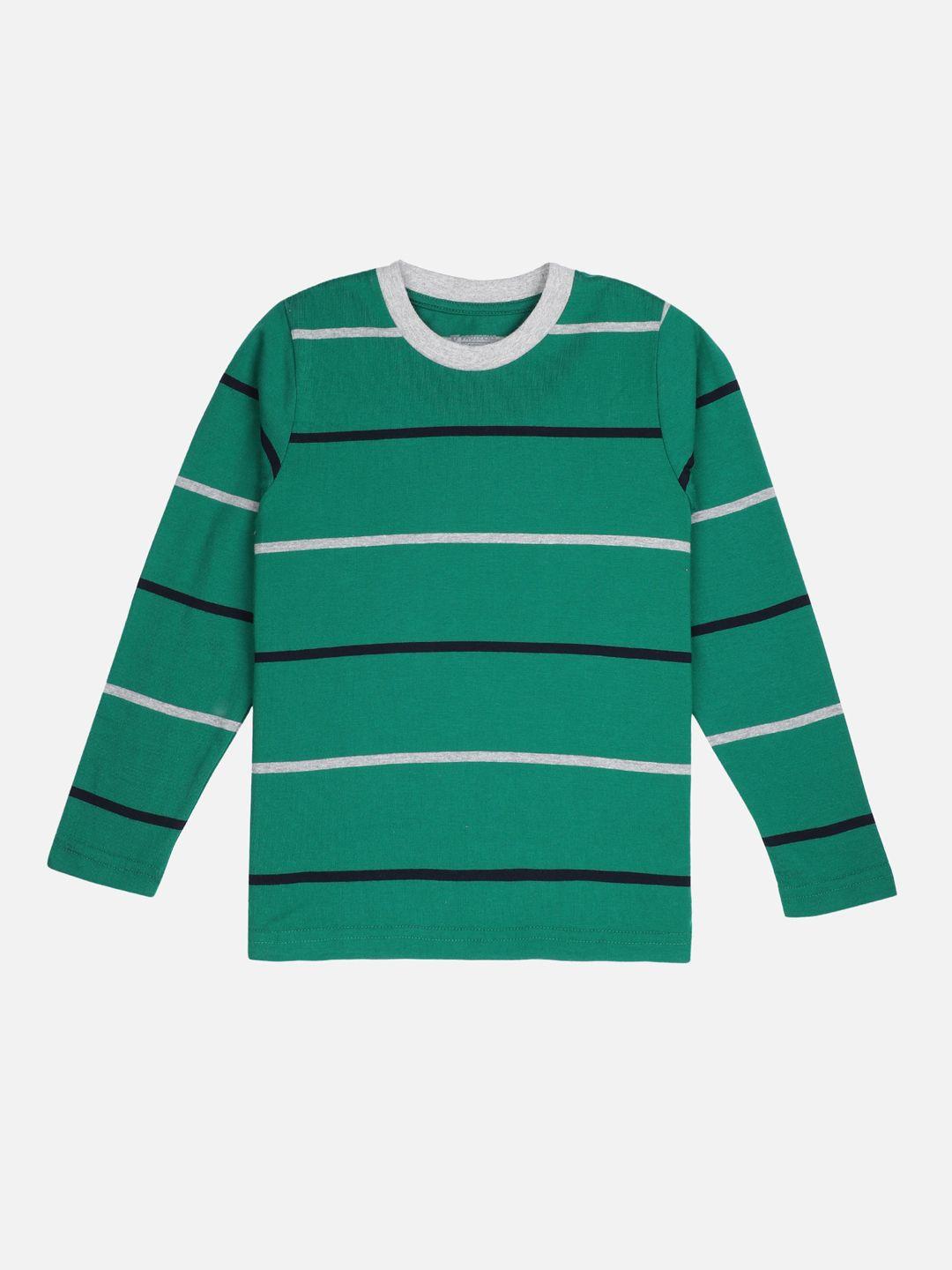 proteens boys green & white striped round neck t-shirt