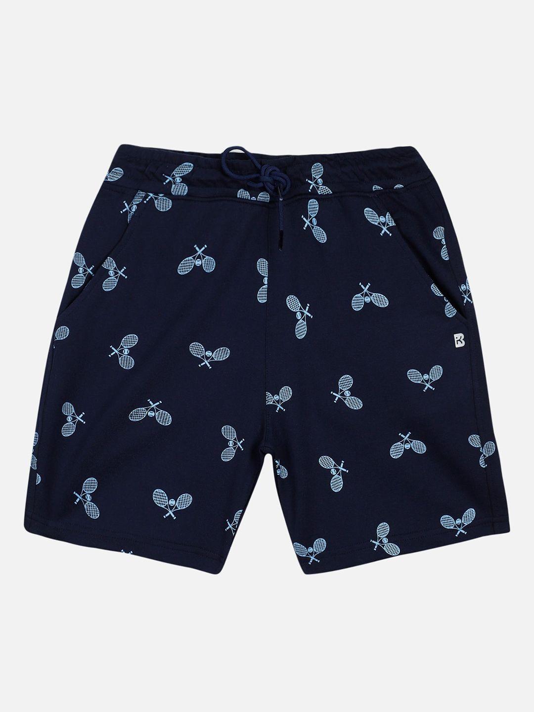 proteens boys navy blue printed antiviral & antibacterial protection regular shorts