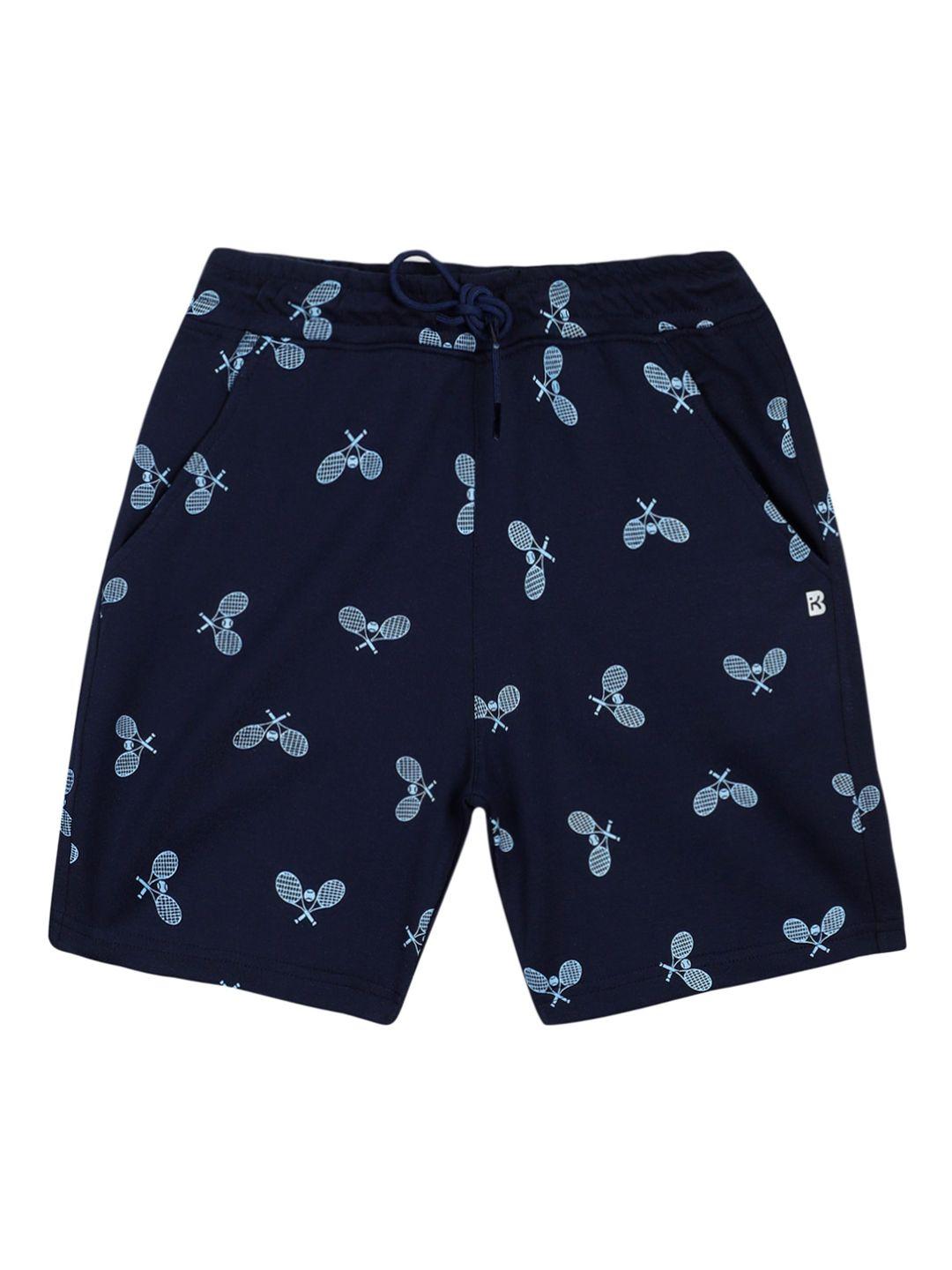 proteens boys navy blue printed slim fit antiviral & antibacterial regular shorts