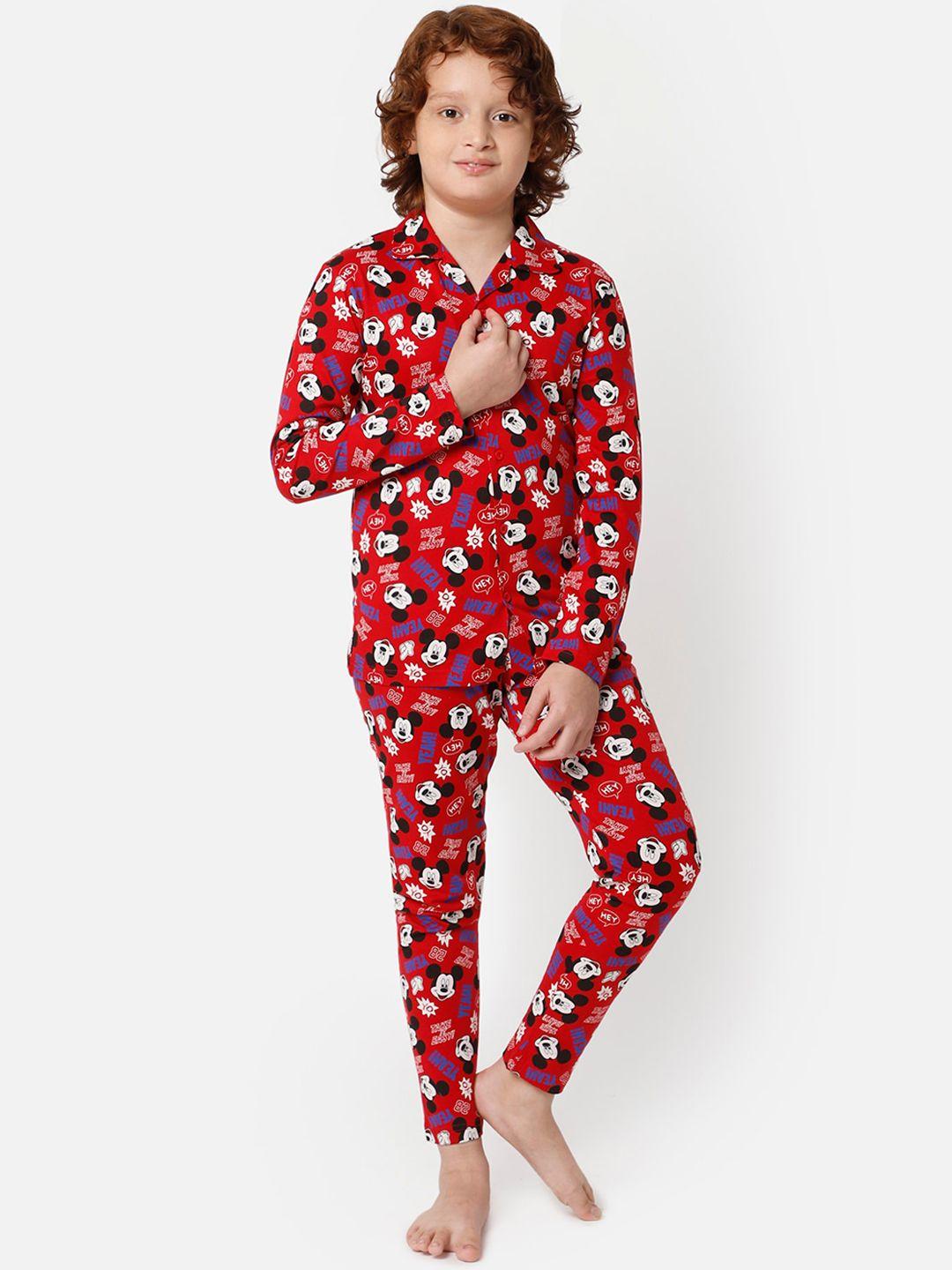 proteens boys red & black printed cotton blend night suit