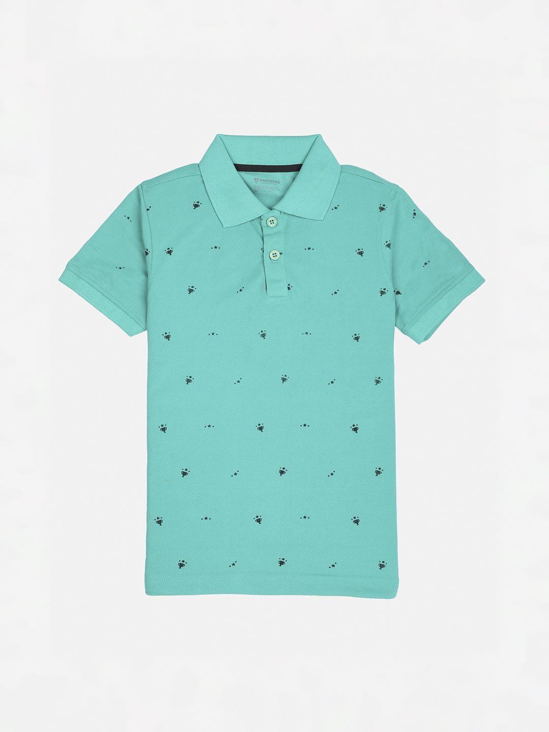 proteens boys sea green printed polo collar t-shirt