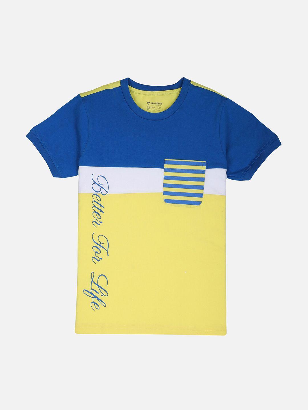proteens boys yellow & blue colourblocked round neck t-shirt