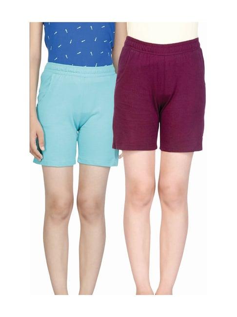 proteens kids green & wine cotton shorts (pack of 2)