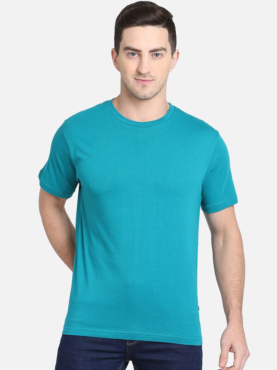 proteens men teal solid round neck t-shirt