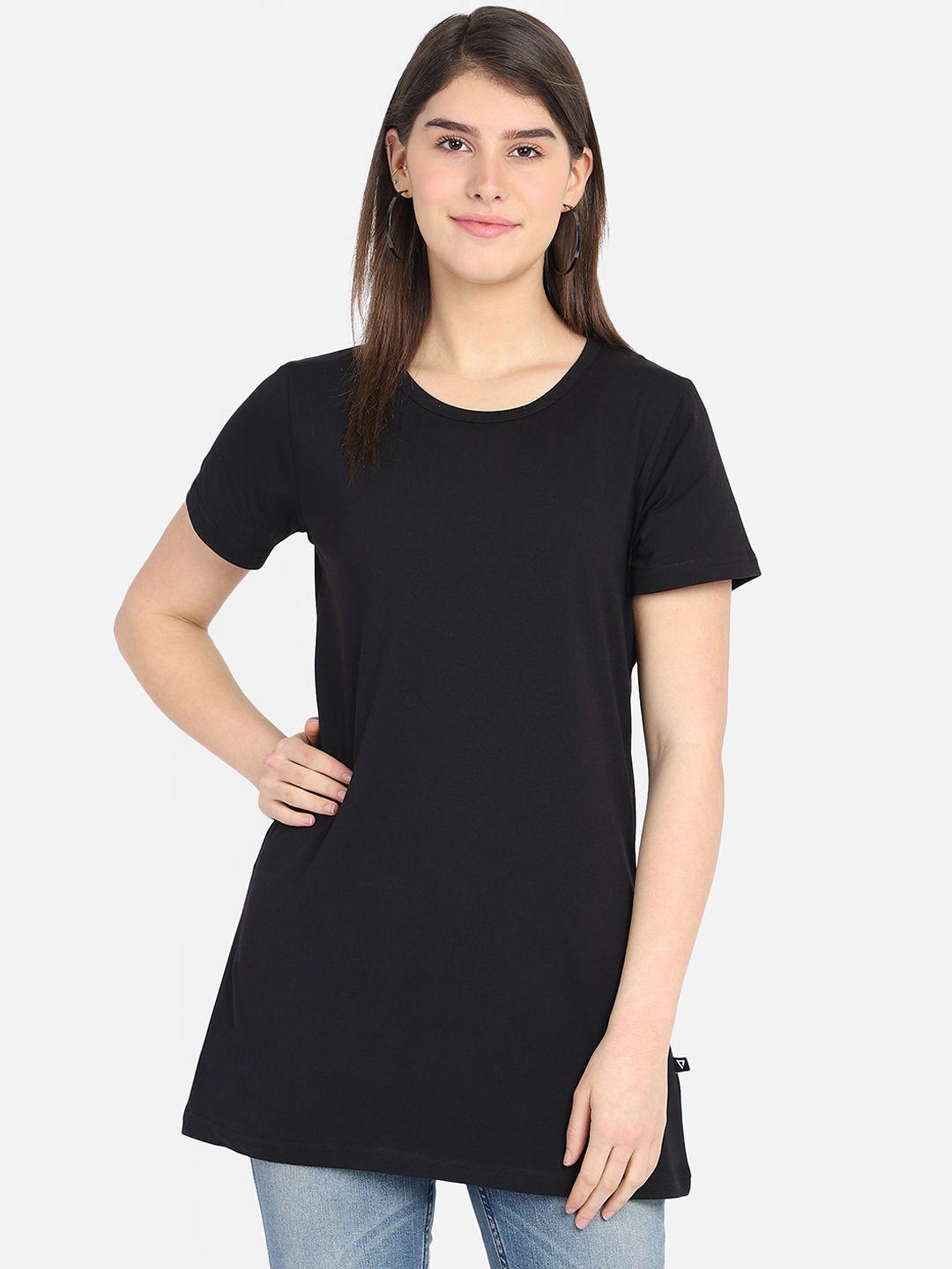 proteens women black solid round neck t-shirt