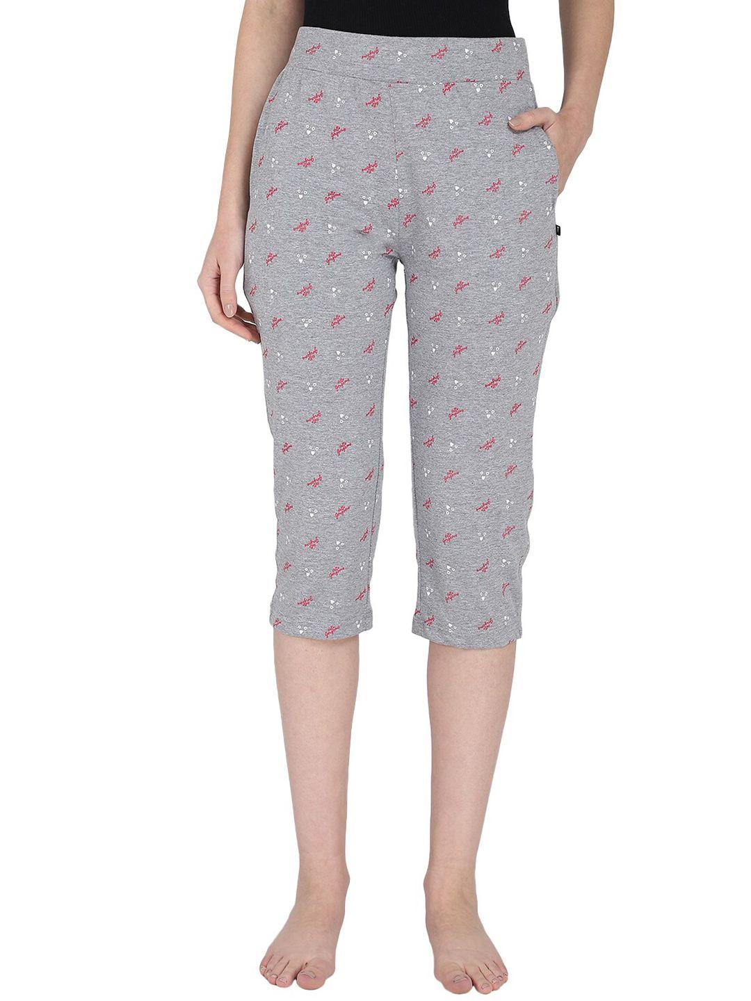 proteens women grey & magenta printed capris