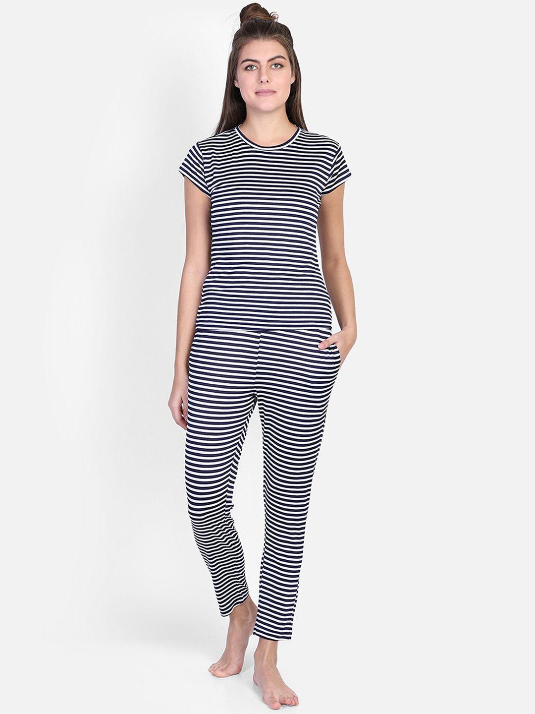 proteens women navy blue & white striped night suit
