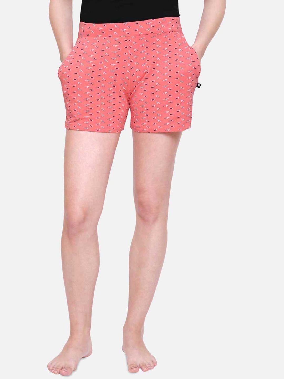 proteens women peach-coloured printed lounge shorts