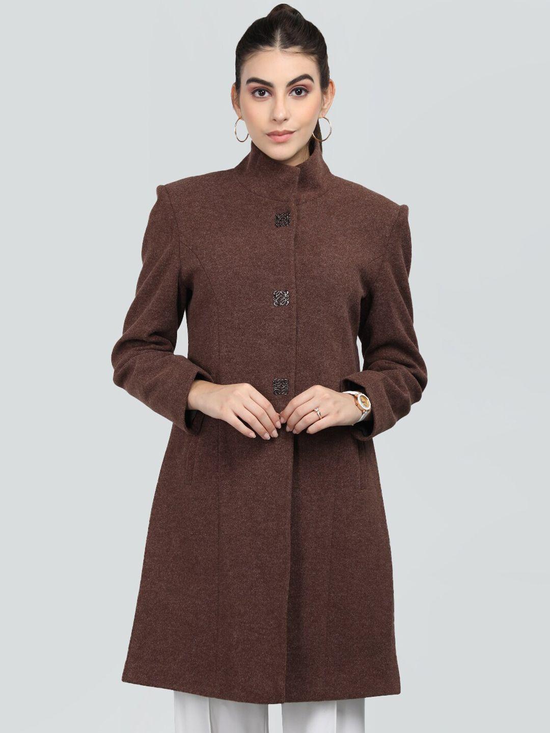 protex mandarin collar longline woolen pea coat