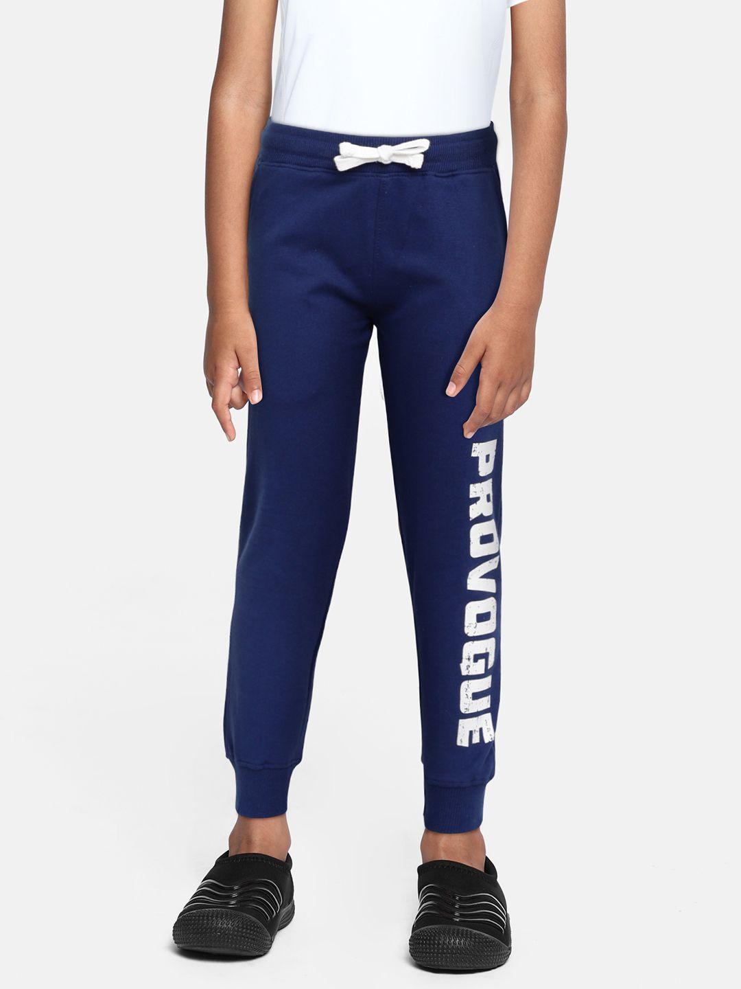 provogue boys blue & white brand logo printed pure cotton joggers