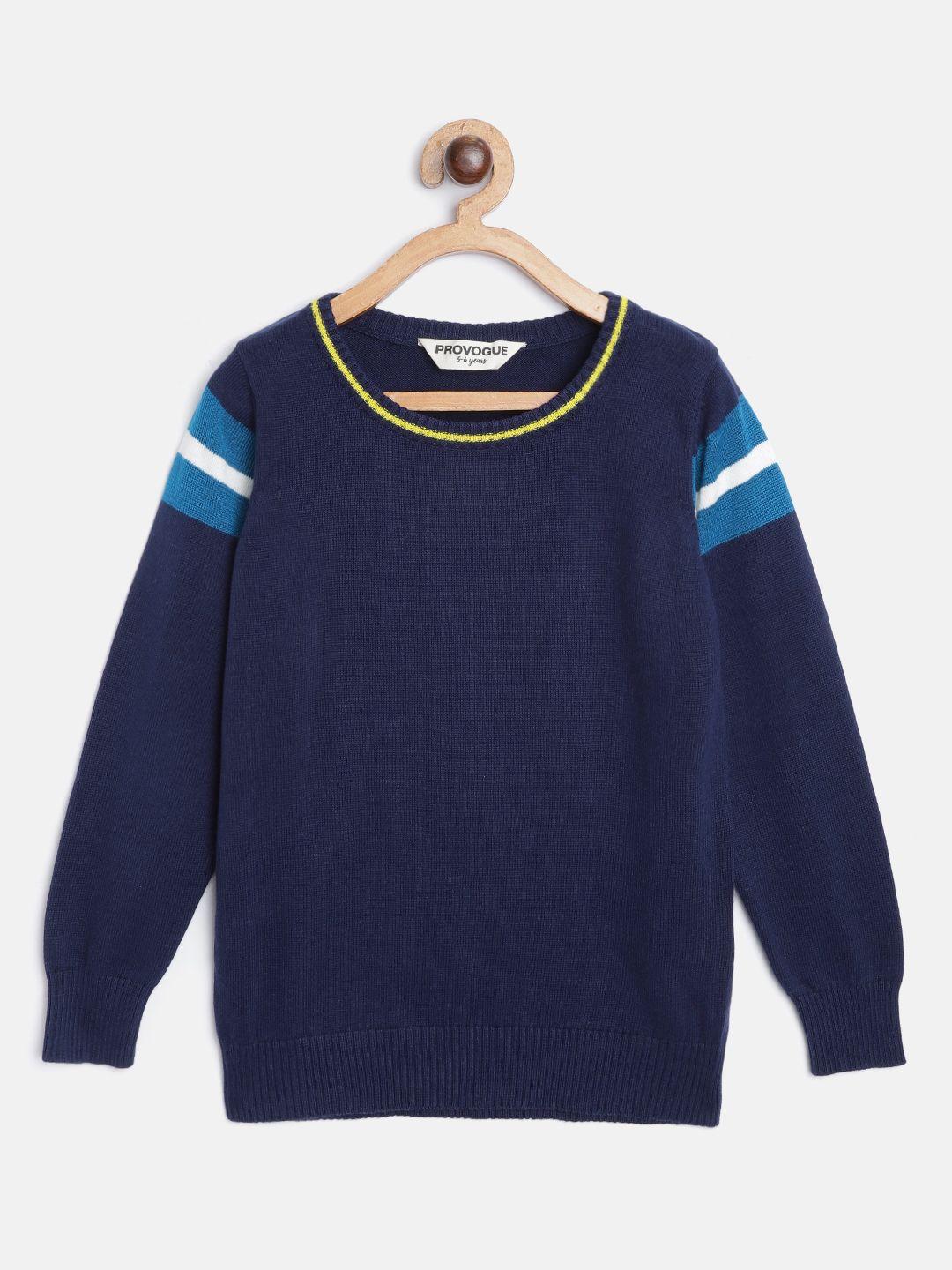 provogue boys navy blue cotton solid sweater