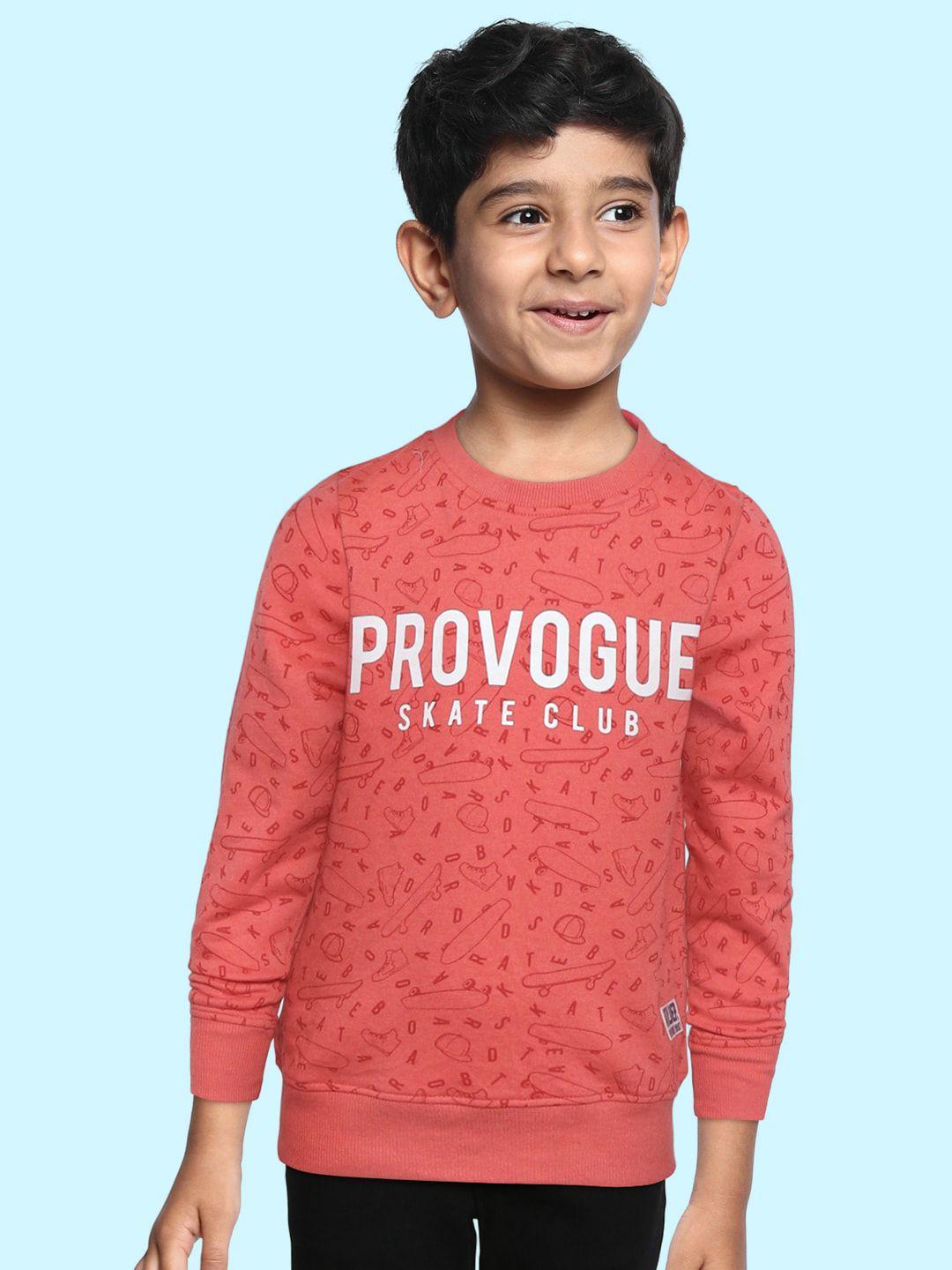 provogue boys pink & white cotton typography print sweatshirt