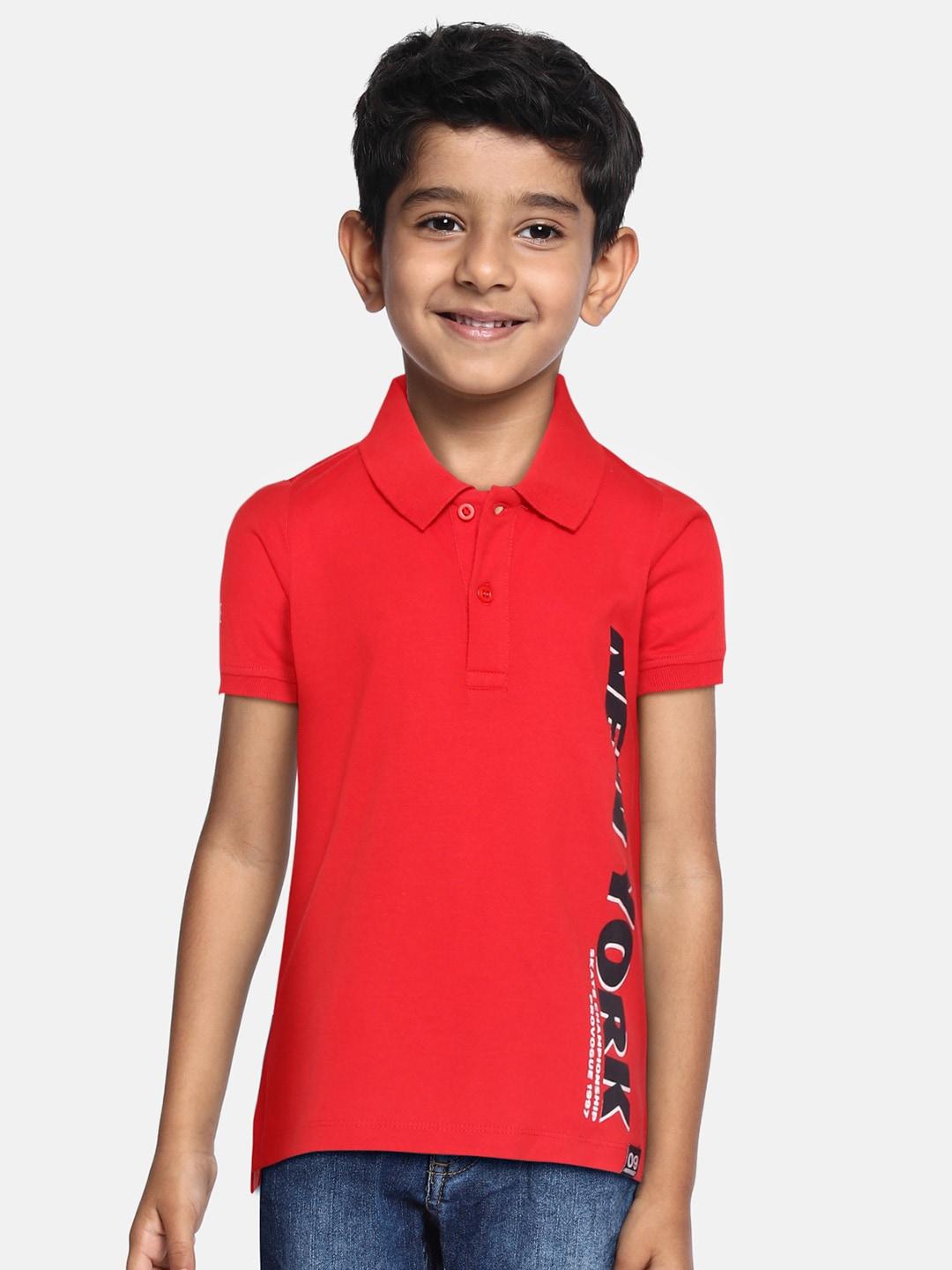 provogue boys red & black printed polo collar pure cotton t-shirt