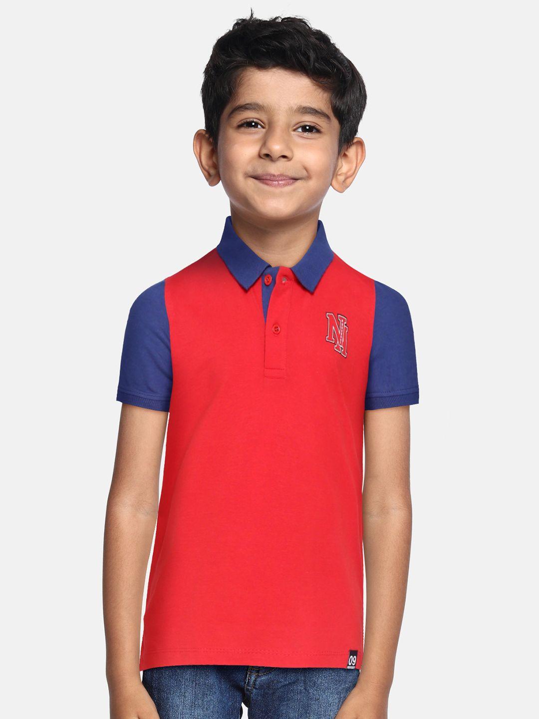 provogue boys red & blue solid polo collar pure cotton t-shirt