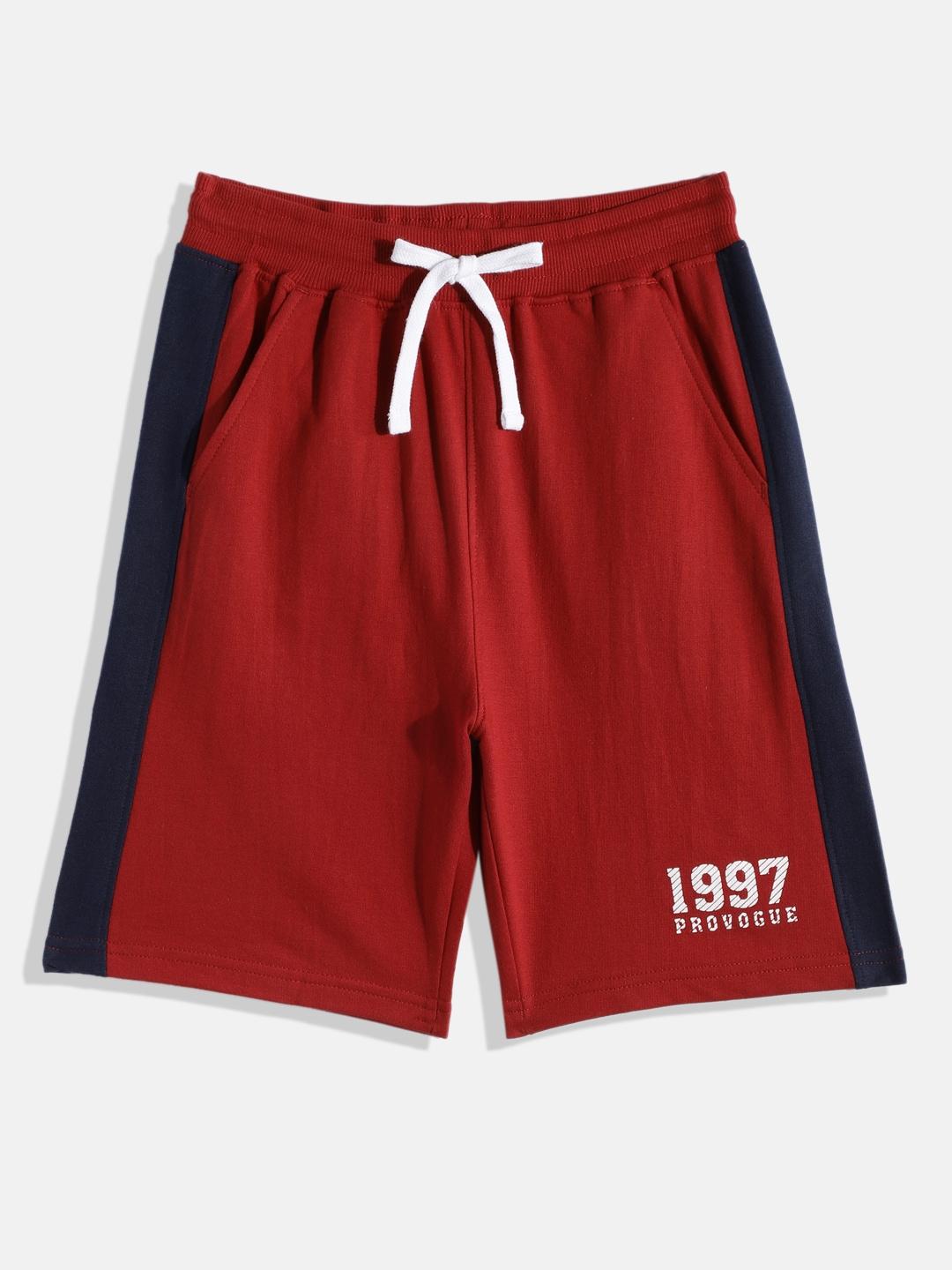 provogue boys red solid pure cotton shorts