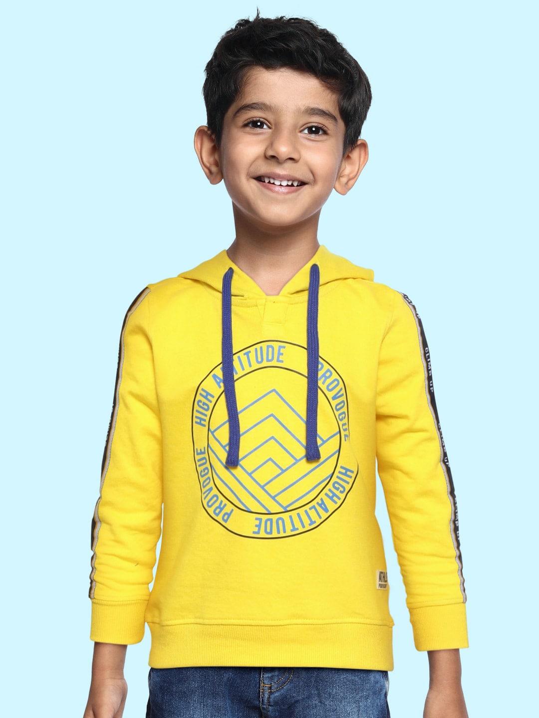 provogue boys yellow & blue brand logo print hooded sweatshirt