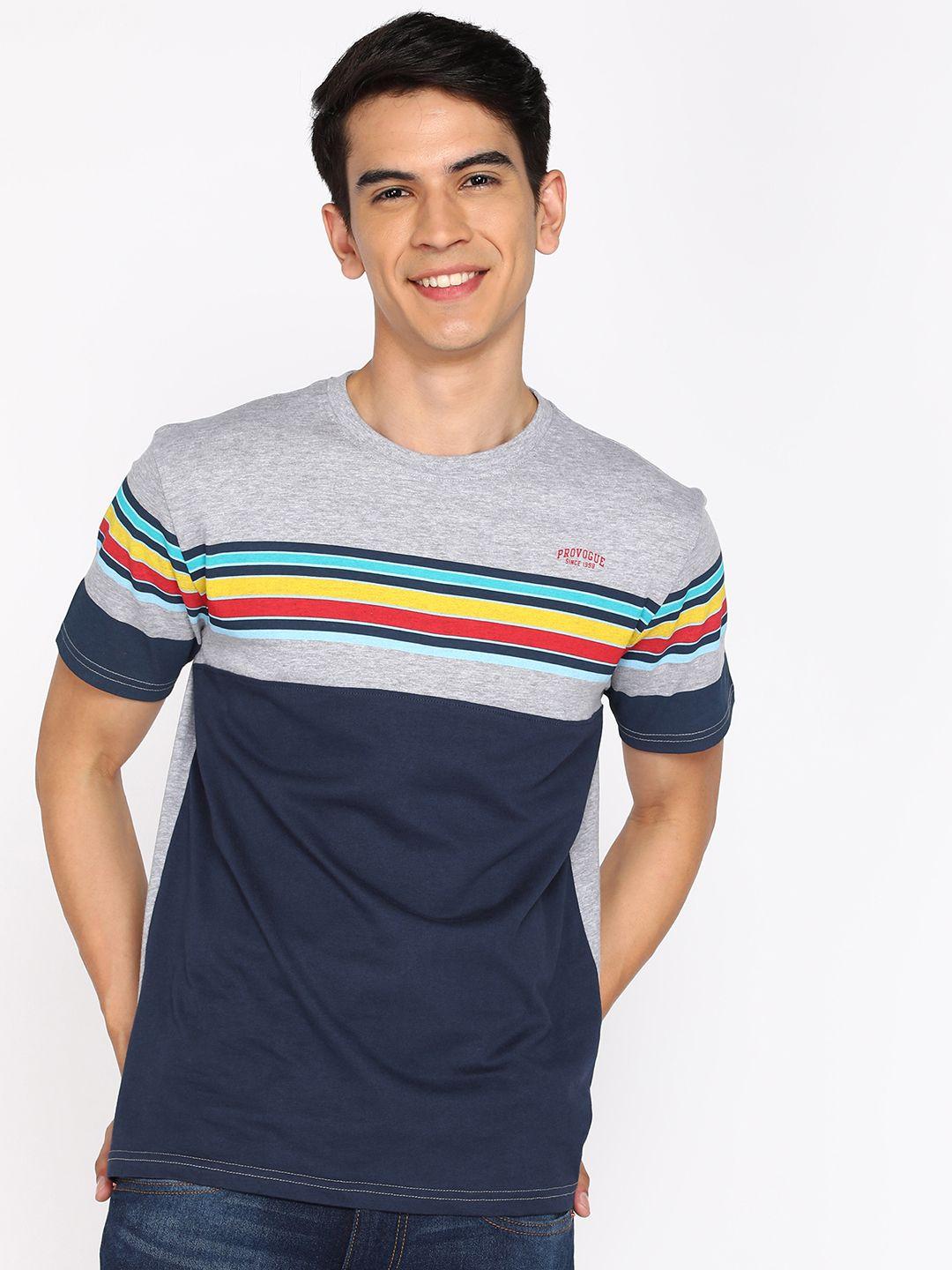 provogue colourblocked with stripe detail pure cotton t-shirt