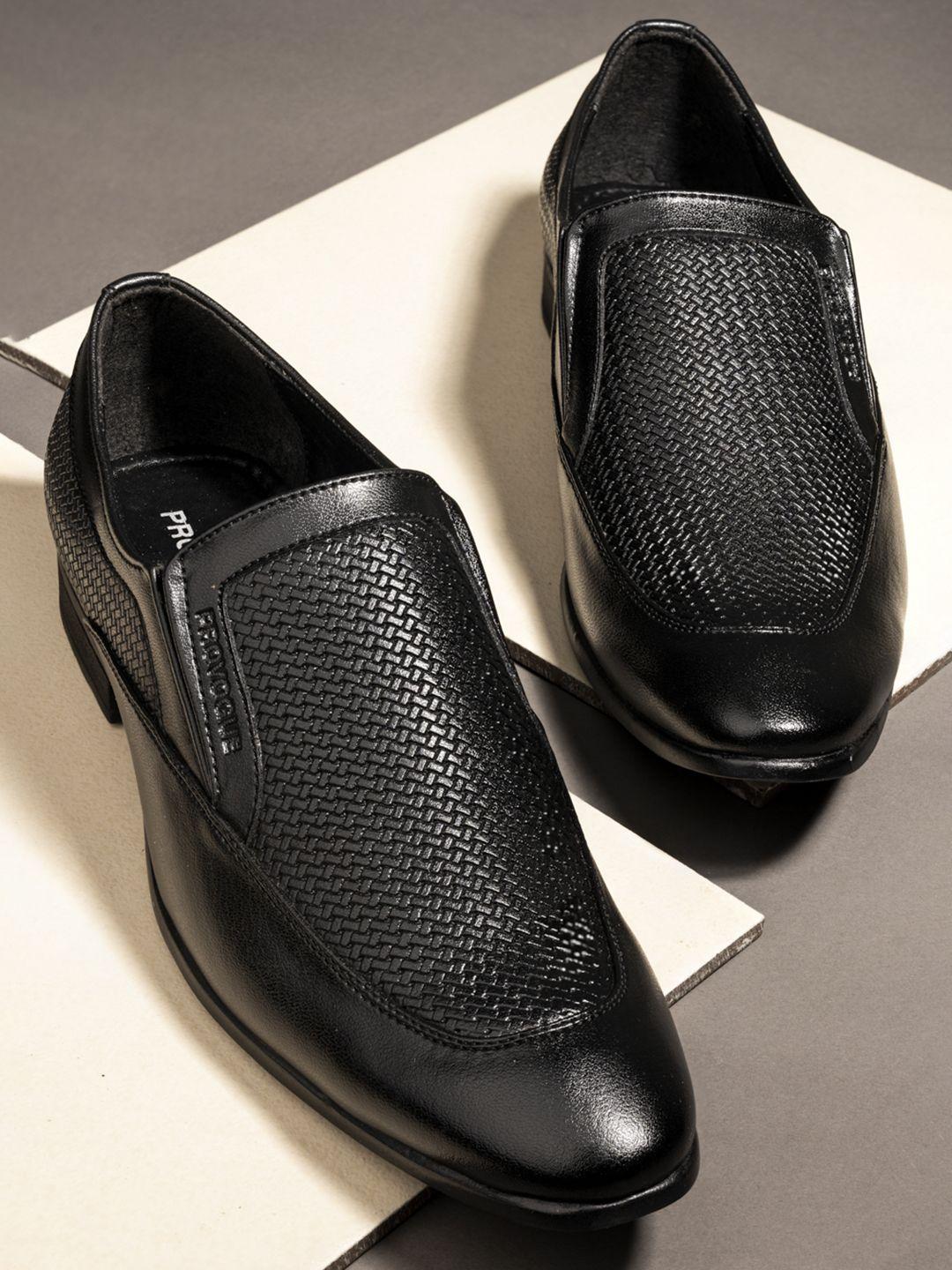 provogue men black solid handcrafted formal slip-on shoes