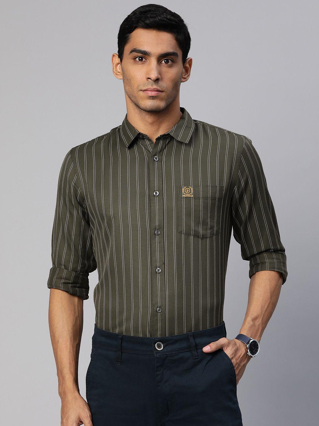 provogue-men-olive-green-slim-fit-striped-shirt