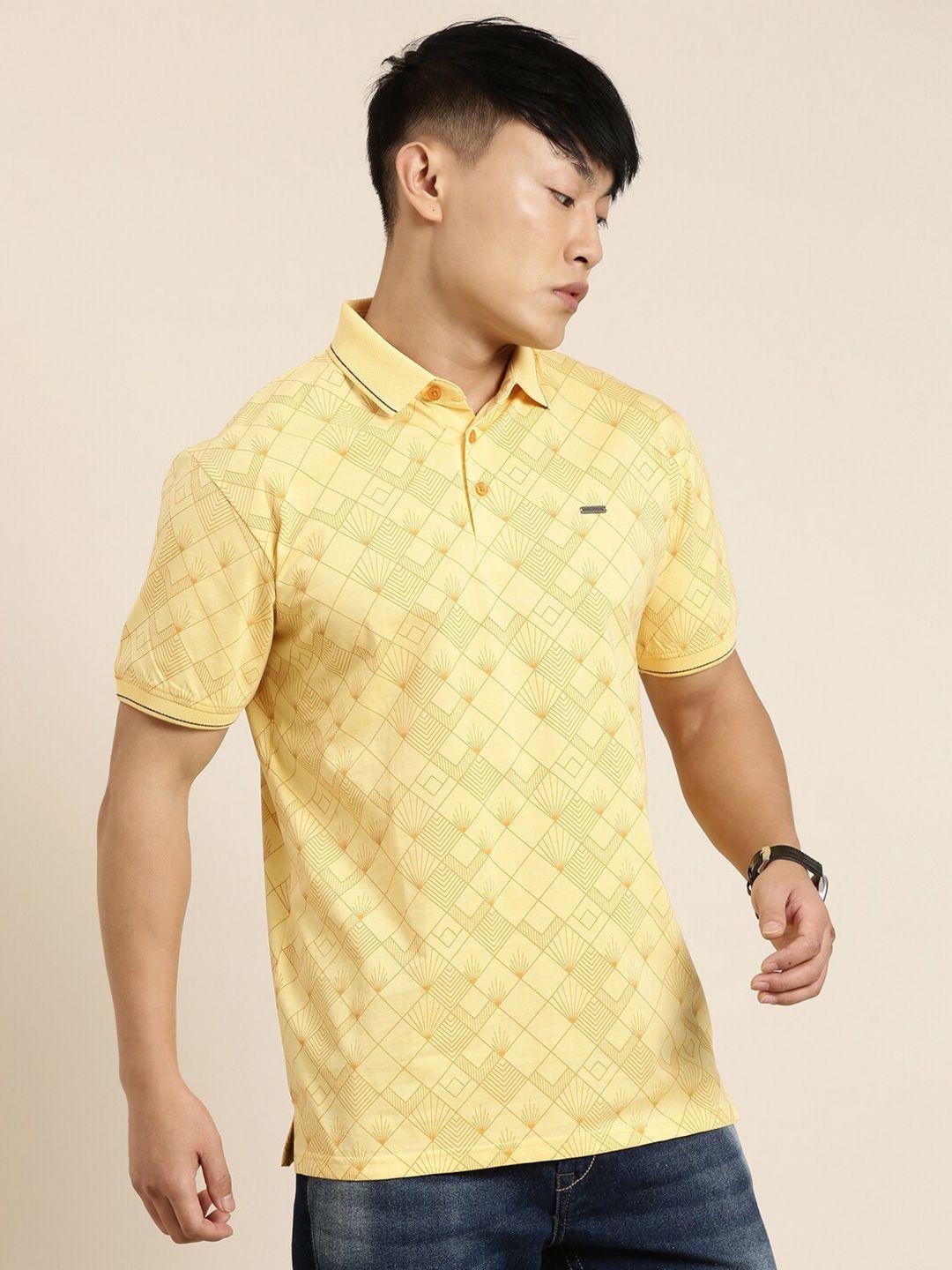 provogue-men-yellow-floral-polo-collar-pockets-t-shirt