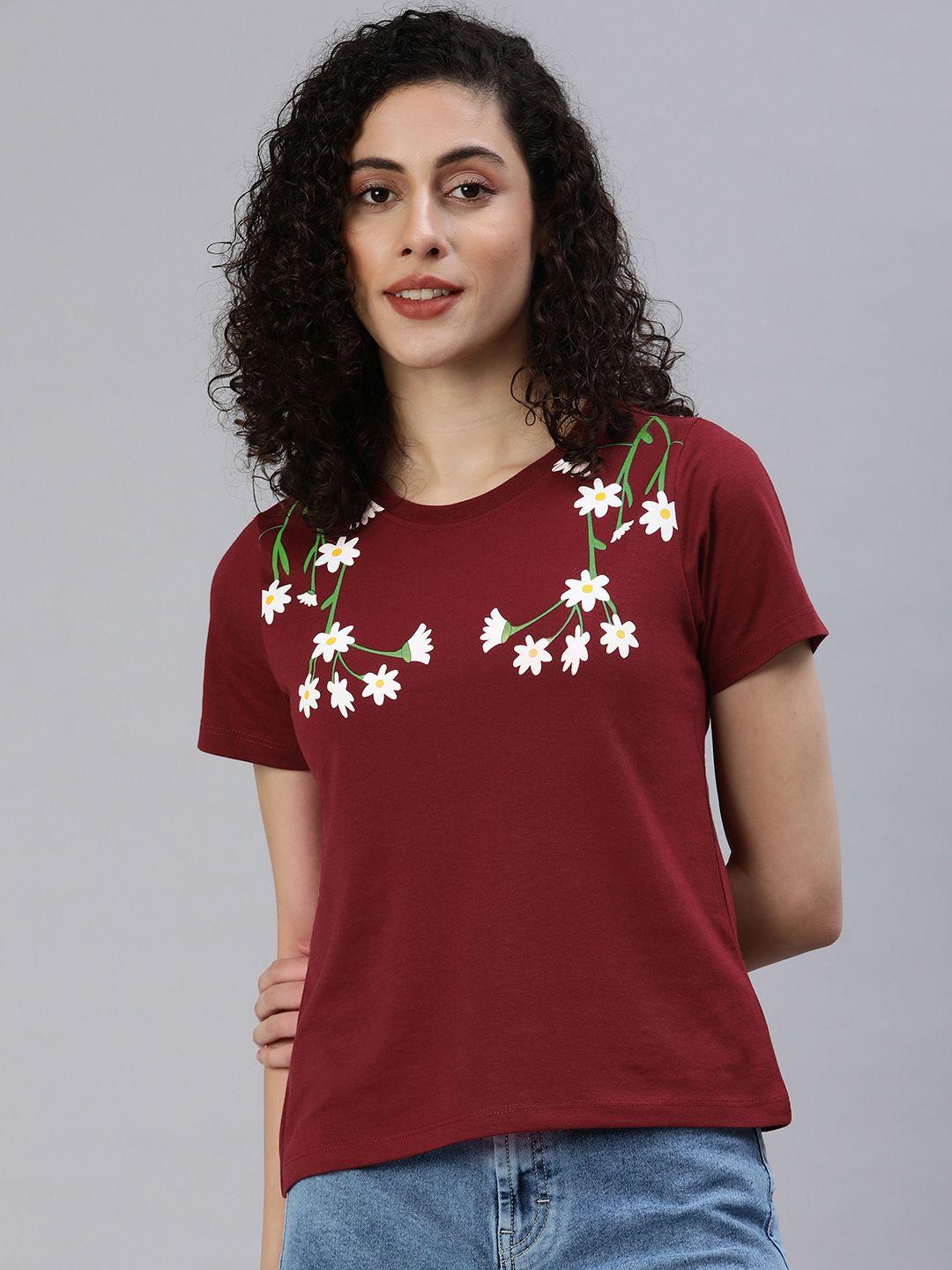 provogue women round neck floral printed t-shirt