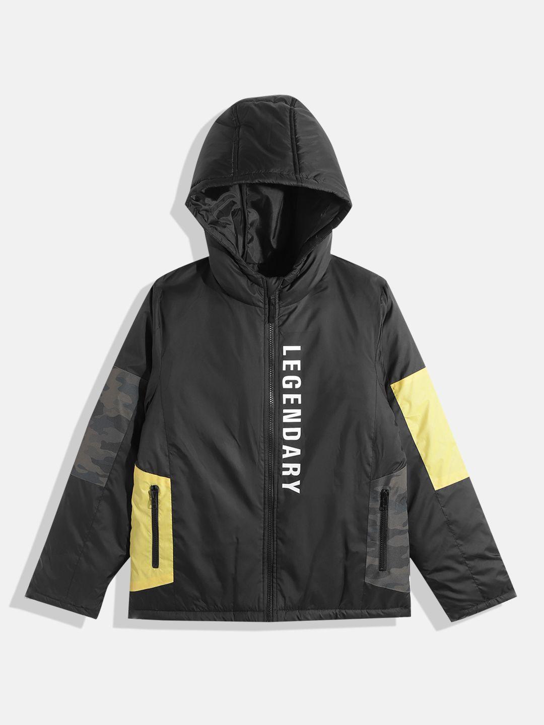 provogue boys black & yellow typography print tailored jacket