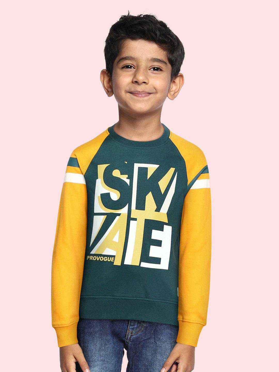 provogue boys green printed pure cotton sweatshirt