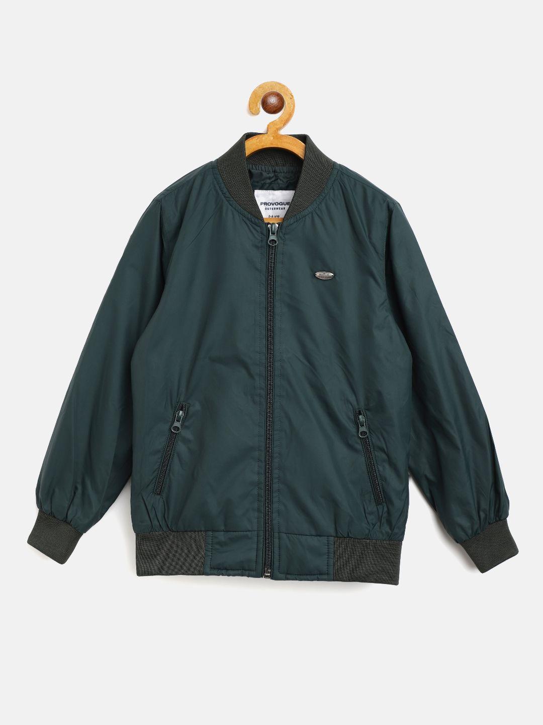 provogue boys green solid bomber jacket