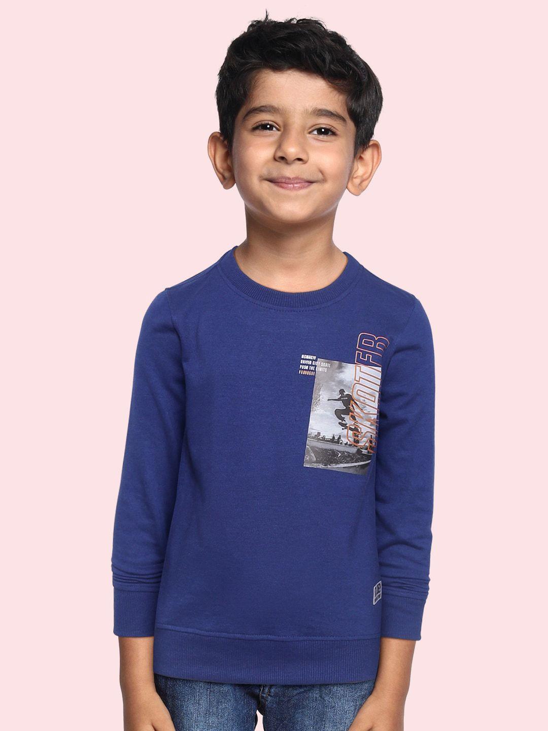 provogue boys navy blue solid sweatshirt with typography print detail