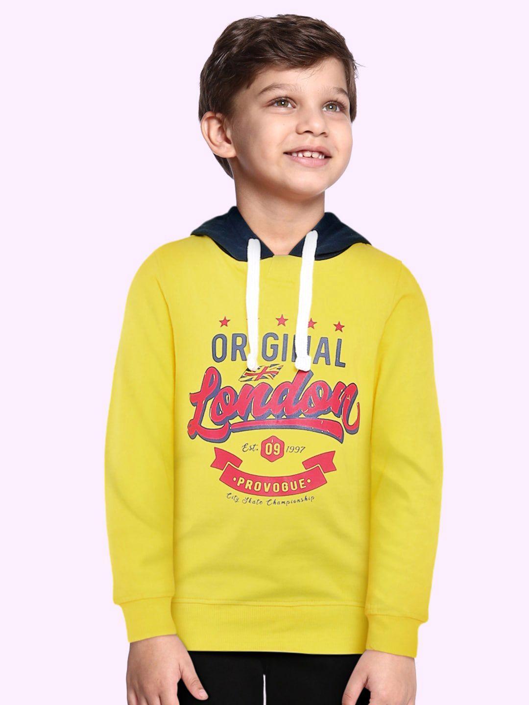 provogue boys yellow printed hooded sweatshirt