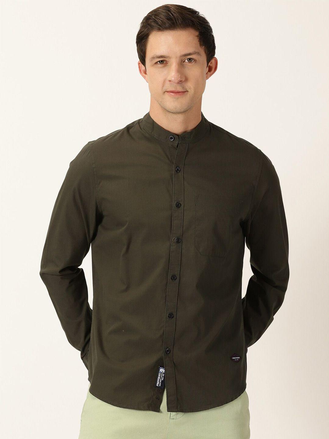 provogue classic slim fit band collar cotton casual shirt