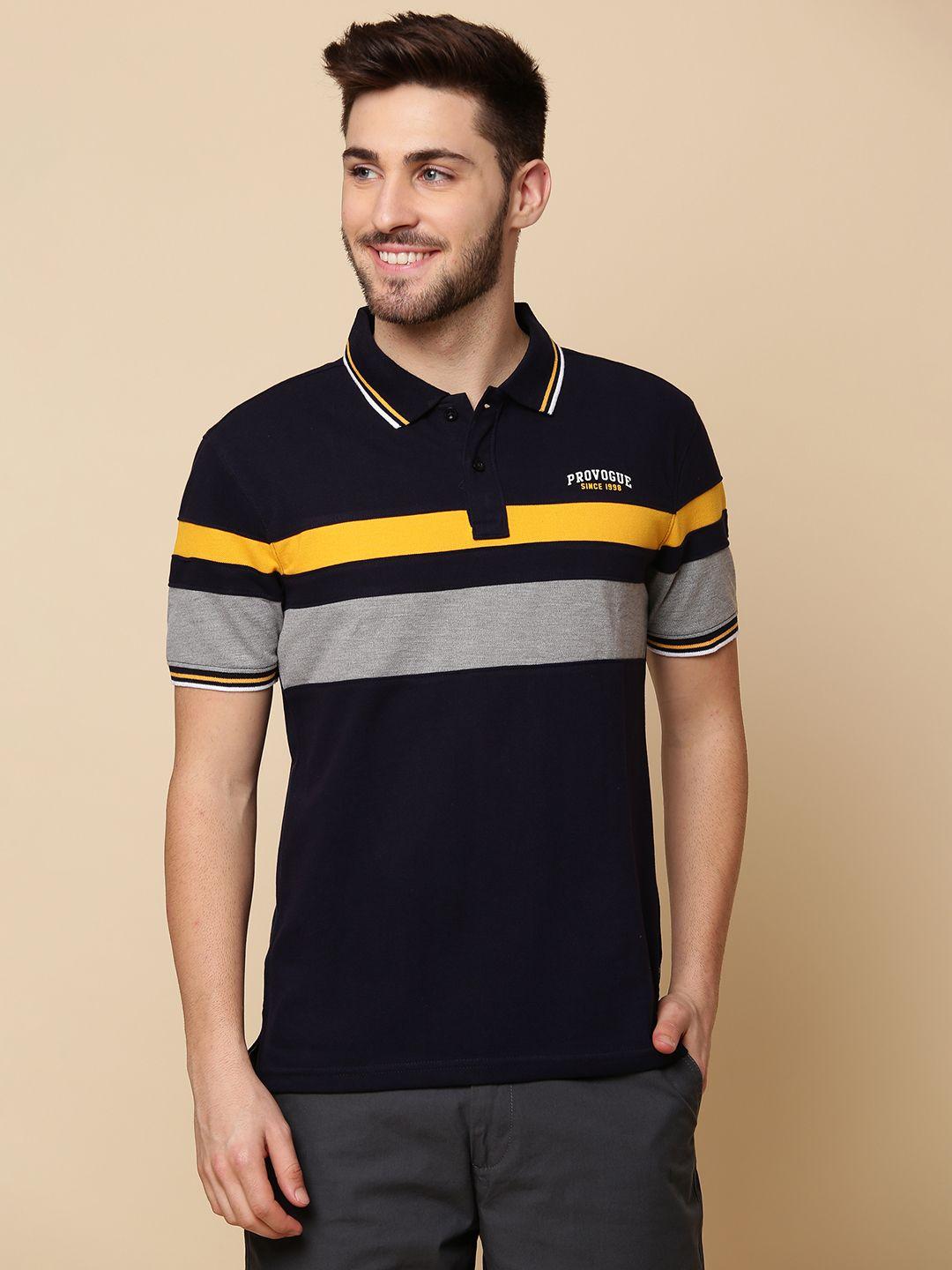 provogue colourblocked polo collar slim fit t-shirt