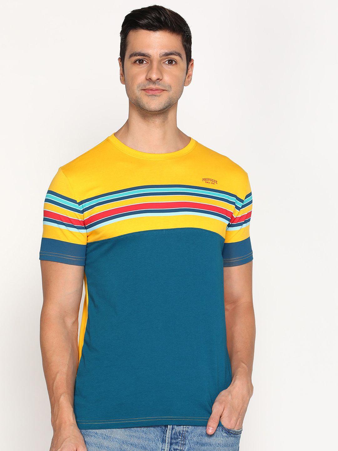 provogue colourblocked with stripe detail pure cotton t-shirt