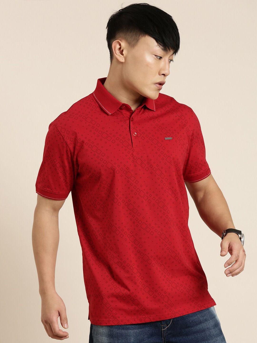 provogue geometric printed polo collar cotton t-shirt