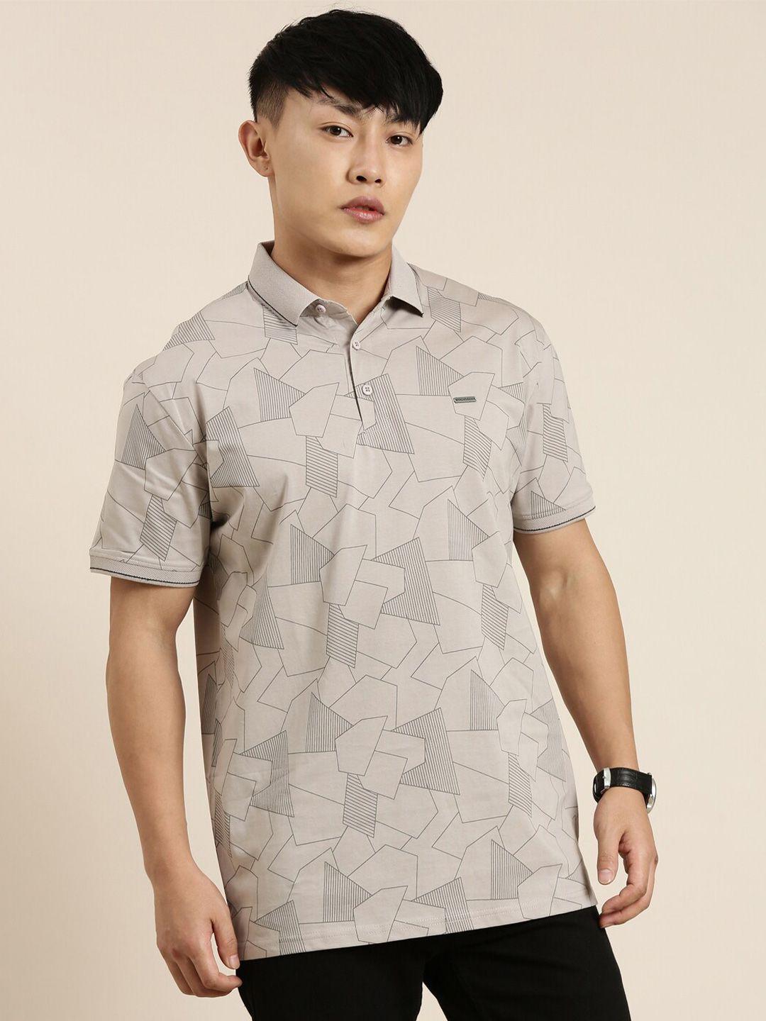 provogue geometric printed polo collar cotton t-shirt