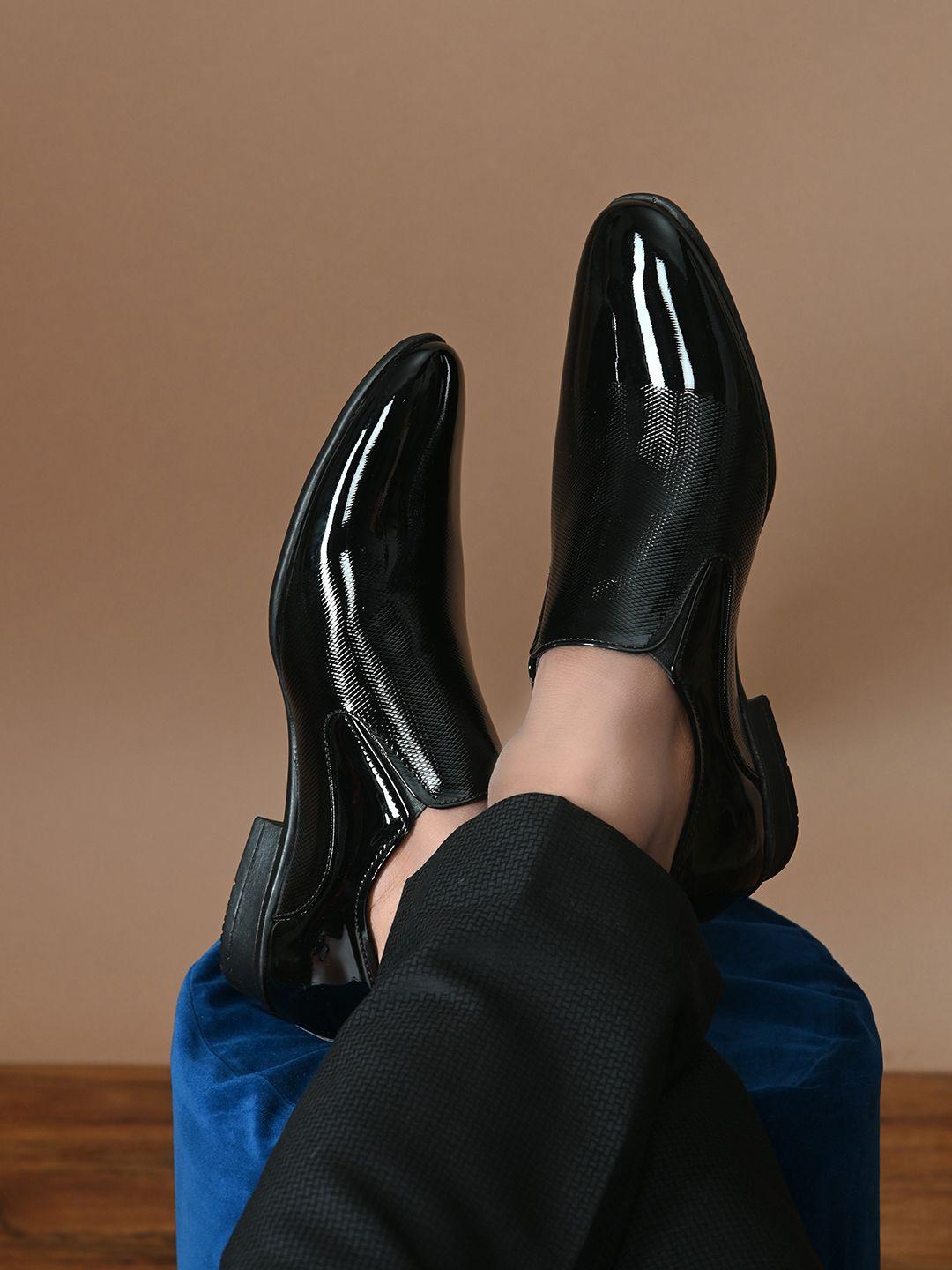 provogue men black faux leather solid formal slip-on shoes