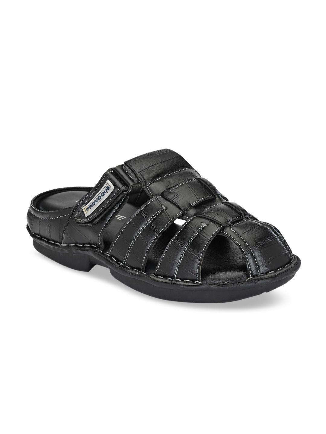 provogue men black leather fisherman sandals